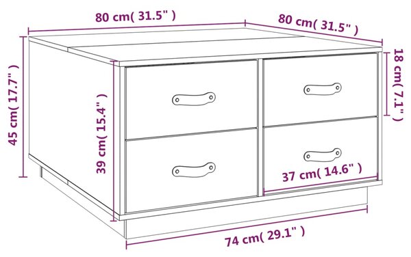 VidaXL Τραπεζάκι Σαλονιού Λευκό 80x80x45 εκ. από Μασίφ Ξύλο Πεύκου