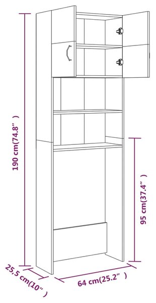 VidaXL Ντουλάπι Πλυντηρίου Καφέ Δρυς 64 x 25,5 x 190 εκ. kat