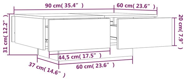 VidaXL Τραπεζάκι Σαλονιού Γκρι Sonoma 90x60x31 εκ. Επεξεργασμένο Ξύλο