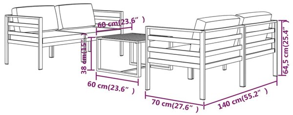 VidaXL Σαλόνι Κήπου 5 Τεμαχίων Ανθρακί Αλουμινίου με Μαξιλάρια