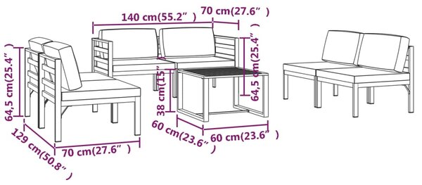 VidaXL Σαλόνι Κήπου 7 Τεμαχίων Ανθρακί Αλουμινίου με Μαξιλάρια