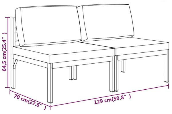 VidaXL Καναπές Κήπου Διθέσιος Ανθρακί από Αλουμίνιο με Μαξιλάρια