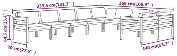 VidaXL Σαλόνι Κήπου 9 Τεμαχίων Ανθρακί Αλουμινίου με Μαξιλάρια