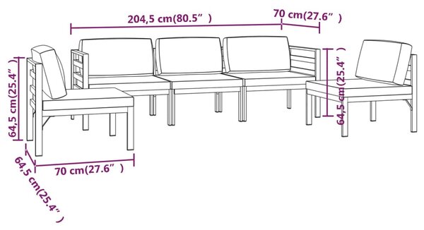 VidaXL Σαλόνι Κήπου 5 Τεμαχίων Ανθρακί Αλουμινίου με Μαξιλάρια
