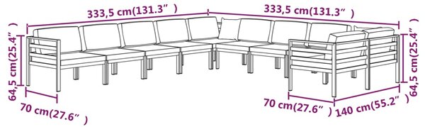 VidaXL Σαλόνι Κήπου 10 Τεμαχίων Ανθρακί Αλουμινίου με Μαξιλάρια