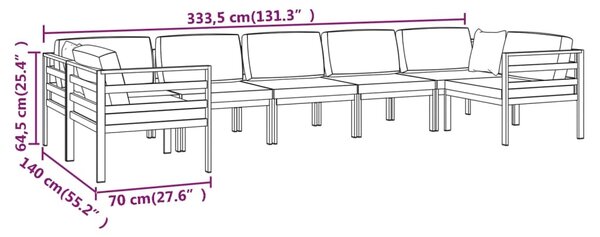VidaXL Σαλόνι Κήπου 7 Τεμαχίων Ανθρακί Αλουμινίου με Μαξιλάρια