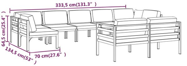 VidaXL Σαλόνι Κήπου 9 Τεμαχίων Ανθρακί Αλουμινίου με Μαξιλάρια