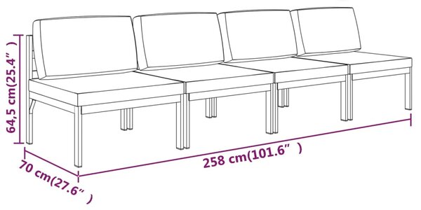 VidaXL Καναπές Κήπου Τετραθέσιος Ανθρακί από Αλουμίνιο με Μαξιλάρια