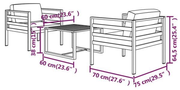 VidaXL Σαλόνι Κήπου Σετ 3 Τεμαχίων Ανθρακί Αλουμινίου με Μαξιλάρια