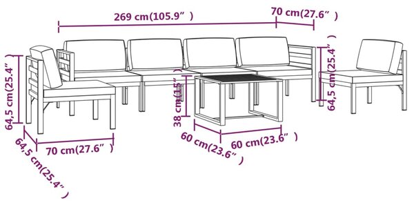 VidaXL Σαλόνι Κήπου 7 Τεμαχίων Ανθρακί Αλουμινίου με Μαξιλάρια