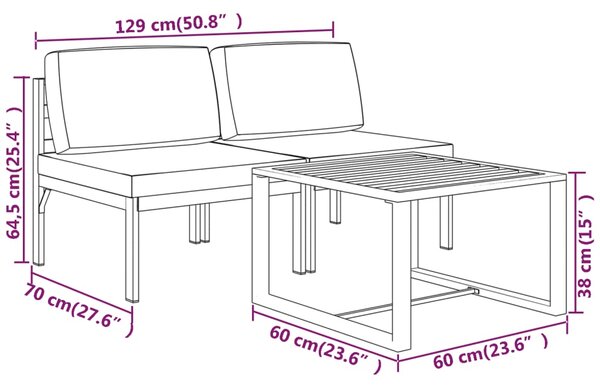 VidaXL Σαλόνι Κήπου 3 Τεμαχίων Ανθρακί Αλουμινίου με Μαξιλάρια
