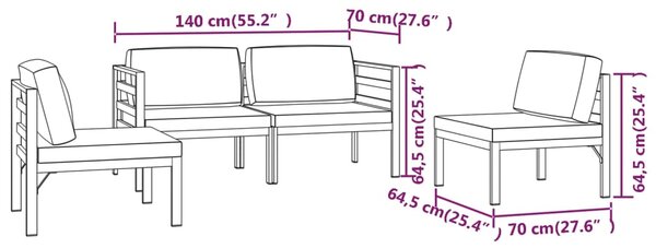VidaXL Σαλόνι Κήπου 4 Τεμαχίων Ανθρακί Αλουμινίου με Μαξιλάρια