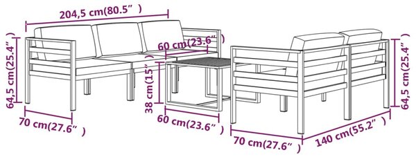 VidaXL Σαλόνι Κήπου 6 Τεμαχίων Ανθρακί Αλουμινίου με Μαξιλάρια