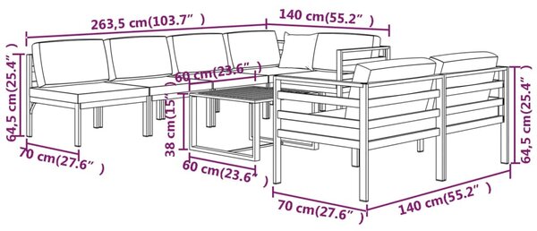 VidaXL Σαλόνι Κήπου 8 Τεμαχίων Ανθρακί Αλουμινίου με Μαξιλάρια