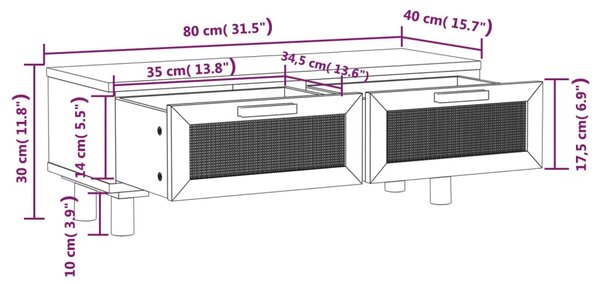 VidaXL Τραπεζάκι Σαλονιού Μαύρο 80x40x30 εκ. Επεξ. Ξύλο & Μασίφ Πεύκο