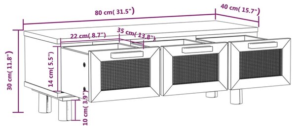 VidaXL Τραπεζάκι Σαλονιού Λευκό 80x40x30 εκ. Επεξ. Ξύλο & Μασίφ Πεύκο