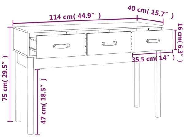 VidaXL Τραπέζι Κονσόλα Μαύρος 114x40x75 εκ. από Μασίφ Ξύλο Πεύκου