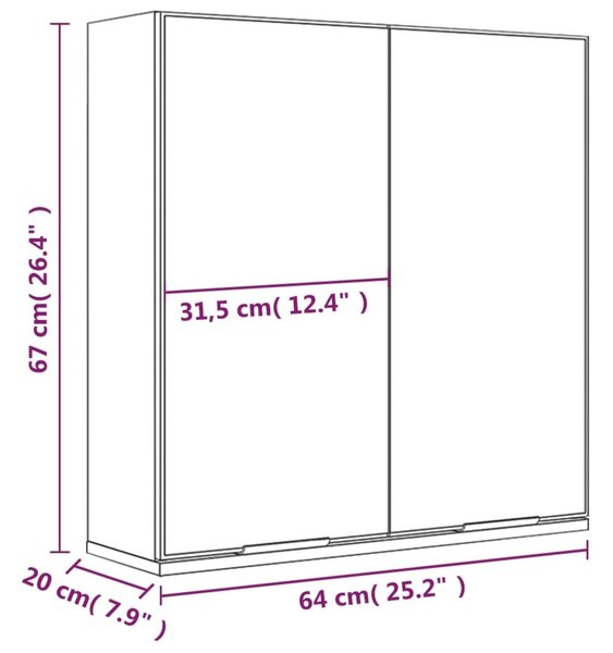 VidaXL Ντουλάπι Μπάνιου με Καθρέφτη Καπνιστή Δρυς 64 x 20 x 67 εκ