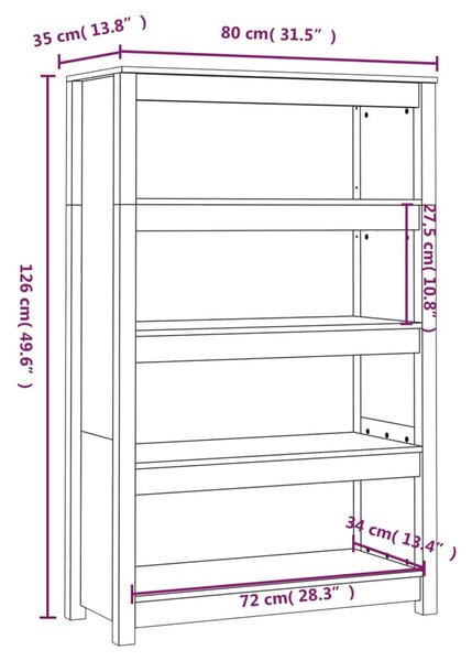 VidaXL Βιβλιοθήκη 80x35x126 εκ. από Μασίφ Ξύλο Πεύκου