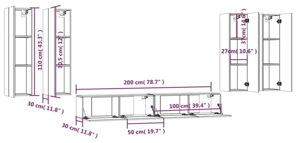 VidaXL Σετ Επίπλων Τηλεόρασης 6 Τεμαχίων Sonoma Δρυς Επεξ. Ξύλο