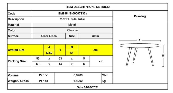 ΤΡΑΠΕΖΑΚΙ ΒΟΗΘΗΤΙΚΟ Mabel EM938 D. 50 H.51cm