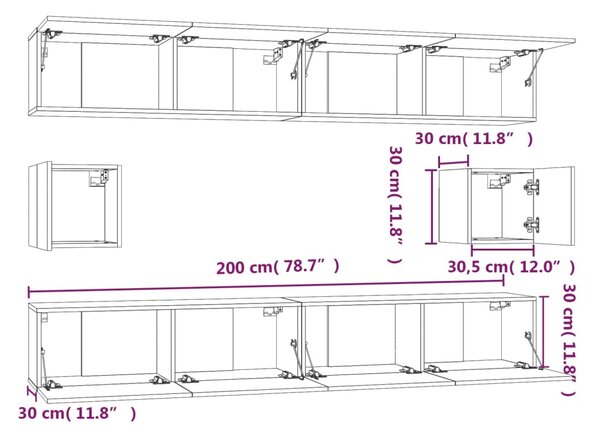 VidaXL Σετ Επίπλων Τηλεόρασης 6 Τεμαχίων Καπνιστή δρυς Επεξ. Ξύλο