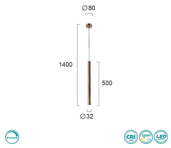 Φωτιστικό Κρεμαστό Viokef Elliot 4201702 Χάλκινο Ματ Dimmable