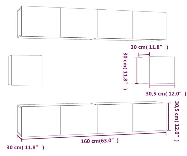 VidaXL Σετ Επίπλων Τηλεόρασης 6 Τεμαχίων Καφέ δρυς Επεξ. Ξύλο