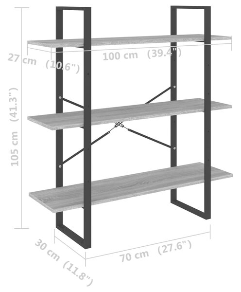 VidaXL Βιβλιοθήκη Γκρι Sonoma 100x30x105 εκ. από Επεξεργασμένο Ξύλο