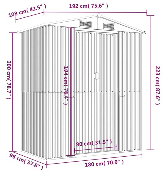 VidaXL Αποθήκη Κήπου Ανοιχτό καφέ 192x108x223 εκ. Γαλβανισμένο Ατσάλι