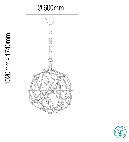 Φωτιστικό Κρεμαστό Ideal Lux Konse SP6 156026 Χρυσό