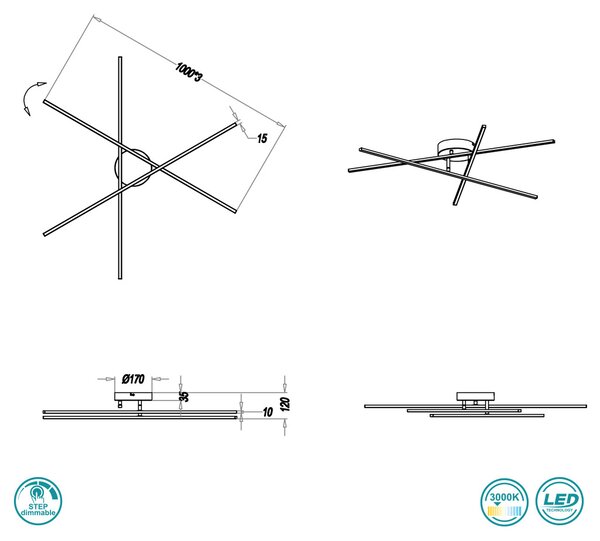 Φωτιστικό Οροφής Trio Lighting Tiriac 671610307