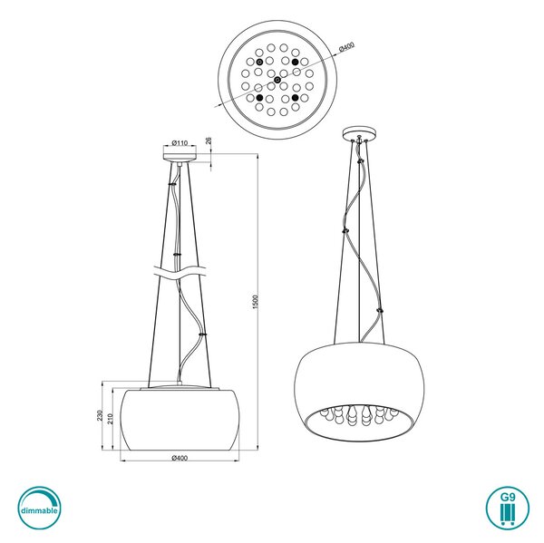 Φωτιστικό Κρεμαστό Trio Lighting Vapore 311210506 D40 Χρώμιο