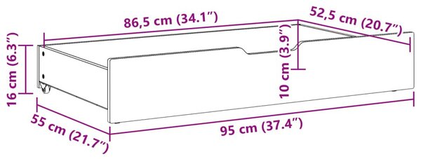 Συρτάρια Κρεβατιού 2 τεμ Λευκό 95x55x16 εκ. Μασίφ Ξύλο Πεύκου - Λευκό