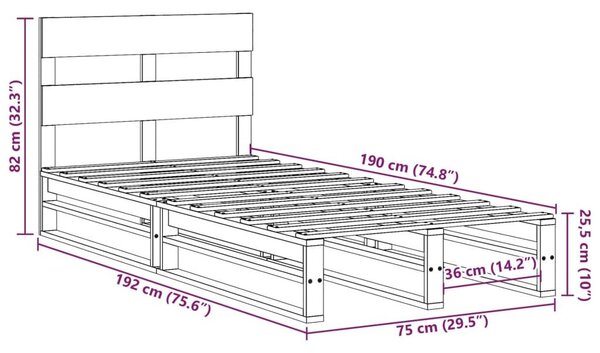 Σκελετός Κρεβατιού Χωρίς Στρώμα 75x190 εκ Μασίφ Ξύλο Πεύκου - Καφέ