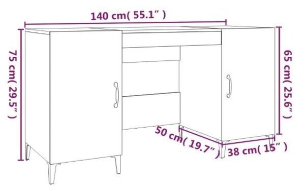 VidaXL Γραφείο Καφέ Δρυς 140 x 50 x 75 εκ. από Επεξεργασμένο Ξύλο