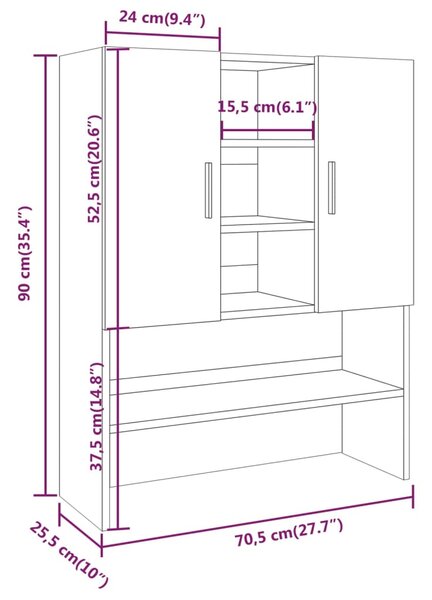 VidaXL Ντουλάπι Πλυντηρίου Γκρι Sonoma 70,5 x 25,5 x 90 εκ