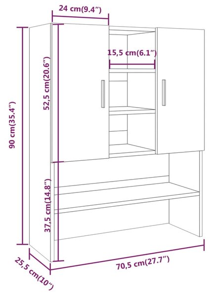 VidaXL Ντουλάπι Πλυντηρίου Καπνιστή Δρυς 70,5 x 25,5 x 90 εκ