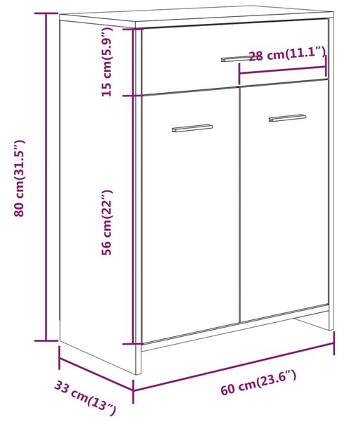 VidaXL Ντουλάπι Μπάνιου Γκρι Sonoma 60x33x80 εκ. Επεξεργασμένο Ξύλο