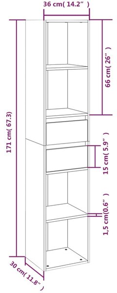 VidaXL Βιβλιοθήκη Καφέ Δρυς 36 x 30 x 171 εκ. από Επεξεργασμένο Ξύλο