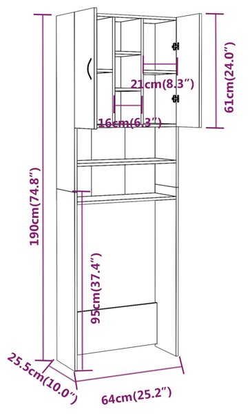 VidaXL Ντουλάπι Πλυντηρίου Καπνιστή Δρυς 64 x 25,5 x 190 εκ