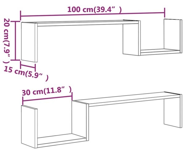 VidaXL Ράφια Τοίχου 2 τεμ. Γκρι Sonoma 100x15x20 εκ. από Επεξεργ. Ξύλο