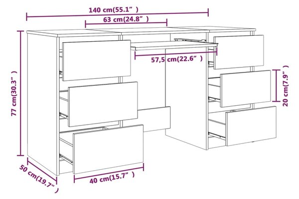 VidaXL Γραφείο Γκρι Sonoma 140 x 50 x 77 εκ. από Επεξεργασμένο Ξύλο