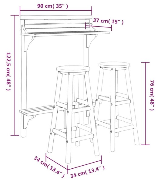VidaXL Σετ Επίπλων Μπαρ Βεράντας 3 Τεμαχίων από Μασίφ Ξύλο Ακακίας
