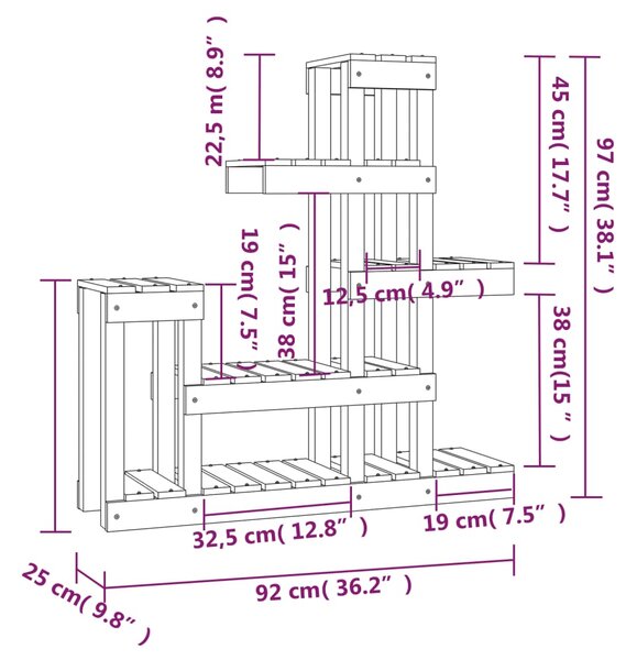 VidaXL Βάση Γλάστρας Μαύρο 92x25x97 εκ. από Μασίφ Ξύλο Πεύκου