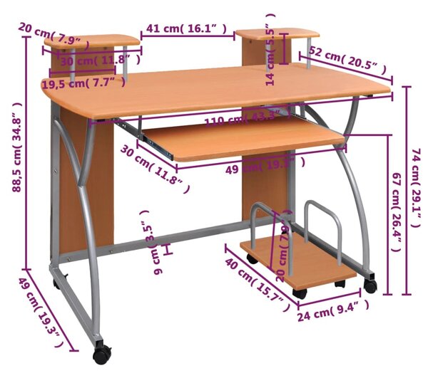 VidaXL Γραφείο Υπολογιστή Καφέ 110 x 52 x 88,5 εκ. Επεξεργασμένο Ξύλο