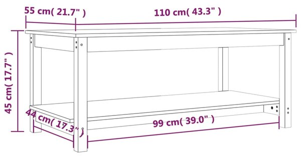 VidaXL Τραπεζάκι Σαλονιού Μαύρο 110x55x45 εκ. από Μασίφ Ξύλο Πεύκου