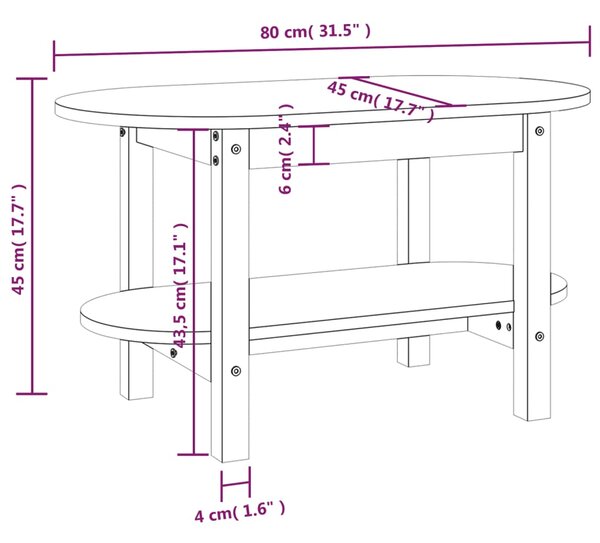 VidaXL Τραπεζάκι Σαλονιού 80 x 45 x 45 εκ. από Μασίφ Ξύλο Πεύκου