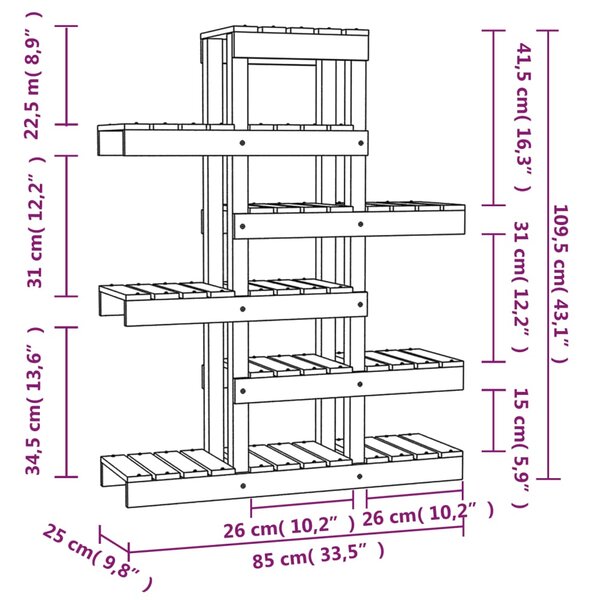 VidaXL Ραφιέρα Φυτών Μαύρη 85 x 25 x 109,5 εκ. από Μασίφ Ξύλο Πεύκου