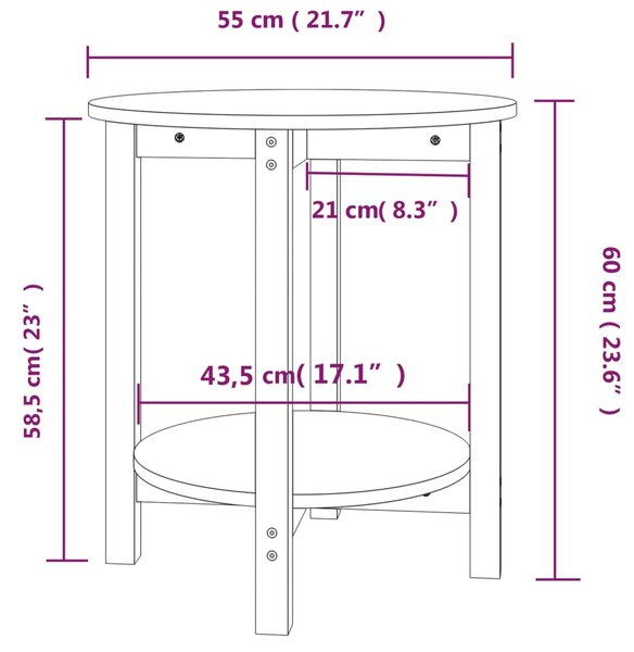 VidaXL Τραπεζάκι Σαλονιού Ø 55 x 60 εκ. από Μασίφ Ξύλο Πεύκου